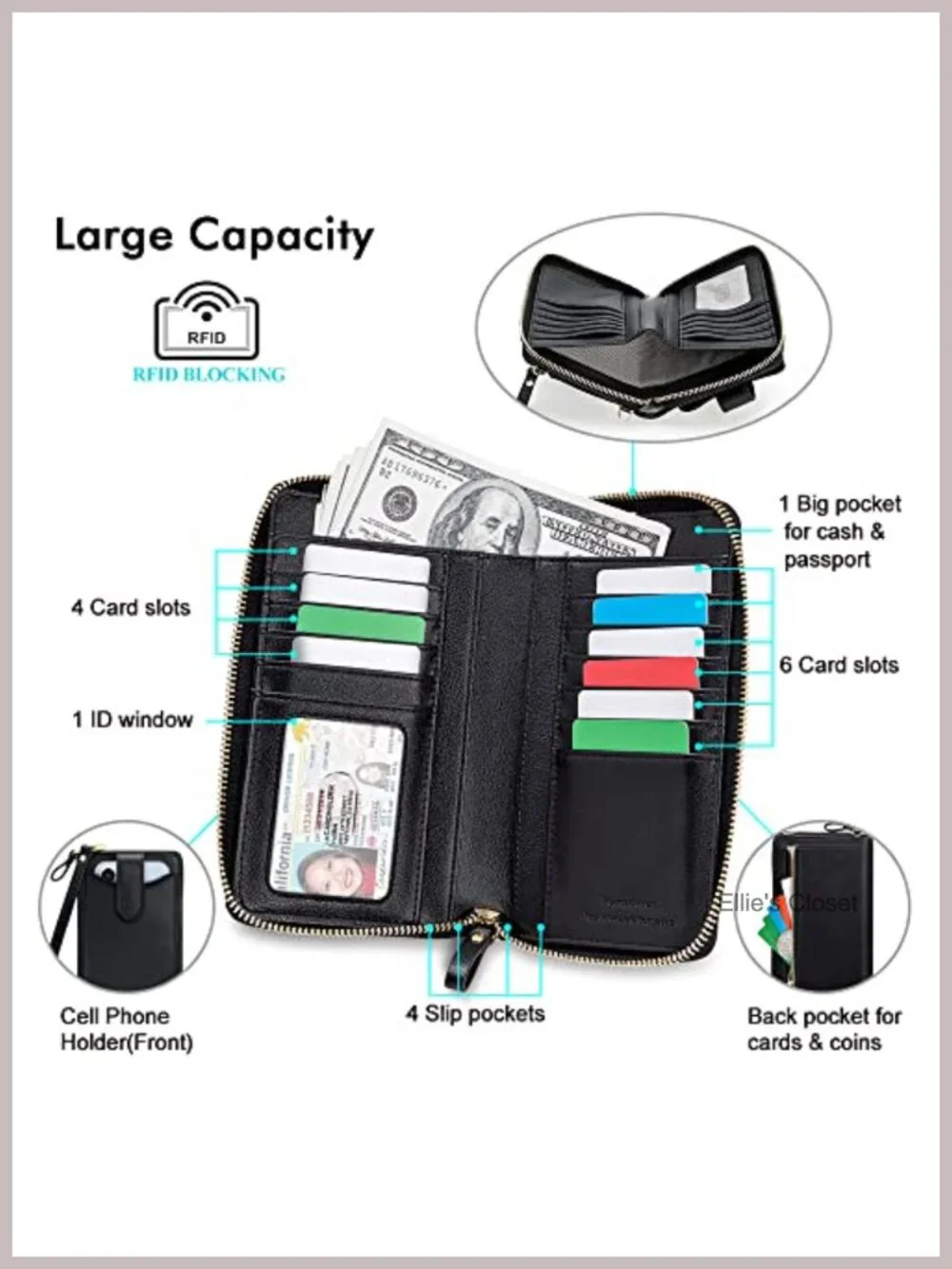 RFID Crossbody Cell Phone Wallet Purse for Women Vegan Leather Small Travel Bag
